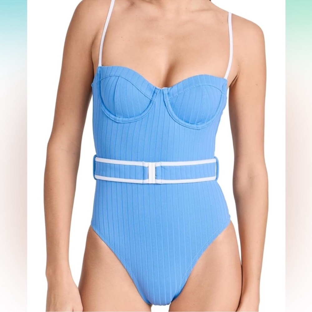 SOLID & STRIPED Light Blue one piece  belted bikini